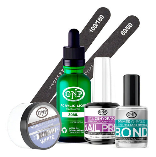 Kit De Uñas Acrílicas Gnp Polvo 15gr Limas, Nail Prep, Bond