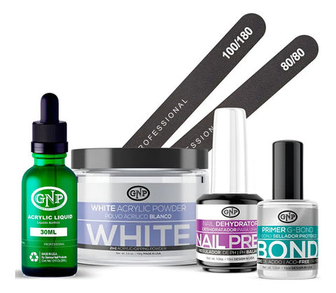 Kit De Uñas Acrílicas Gnp Polvo 100gr Limas, Nail Prep, Bond