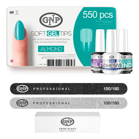 Kit De Soft Gel Tips Gnp Con Pegamento, Primers Y Limas Almond Almond