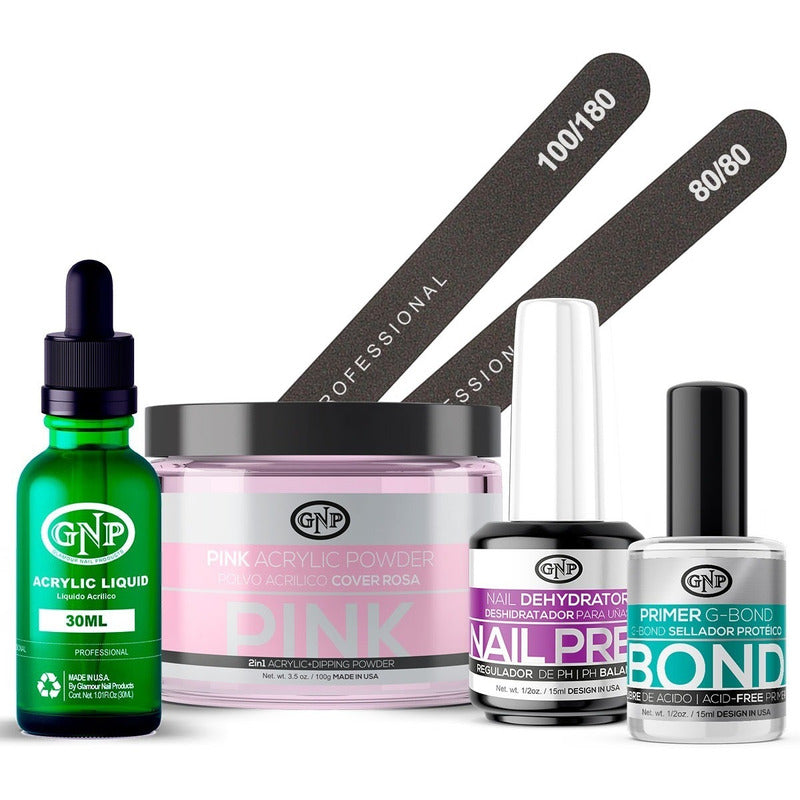 Kit De Uñas Acrílicas Gnp Polvo 100gr Limas, Nail Prep, Bond