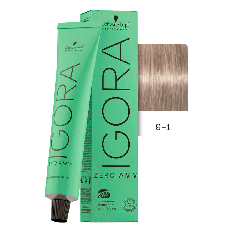 Tinta Igora Schwarzkopf Zero Amm 9-1, Sin Amoníaco