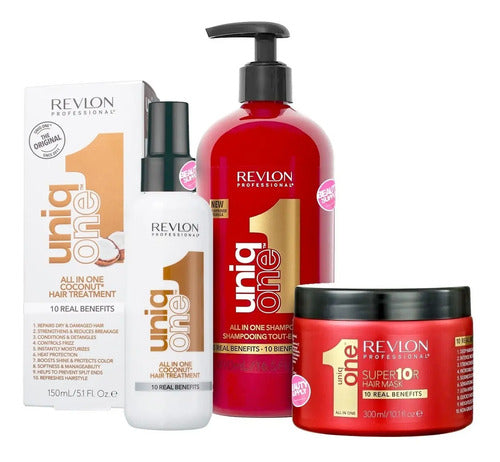 Combo Revlon Uniq One, Shampoo Acondicionador Y Mascara