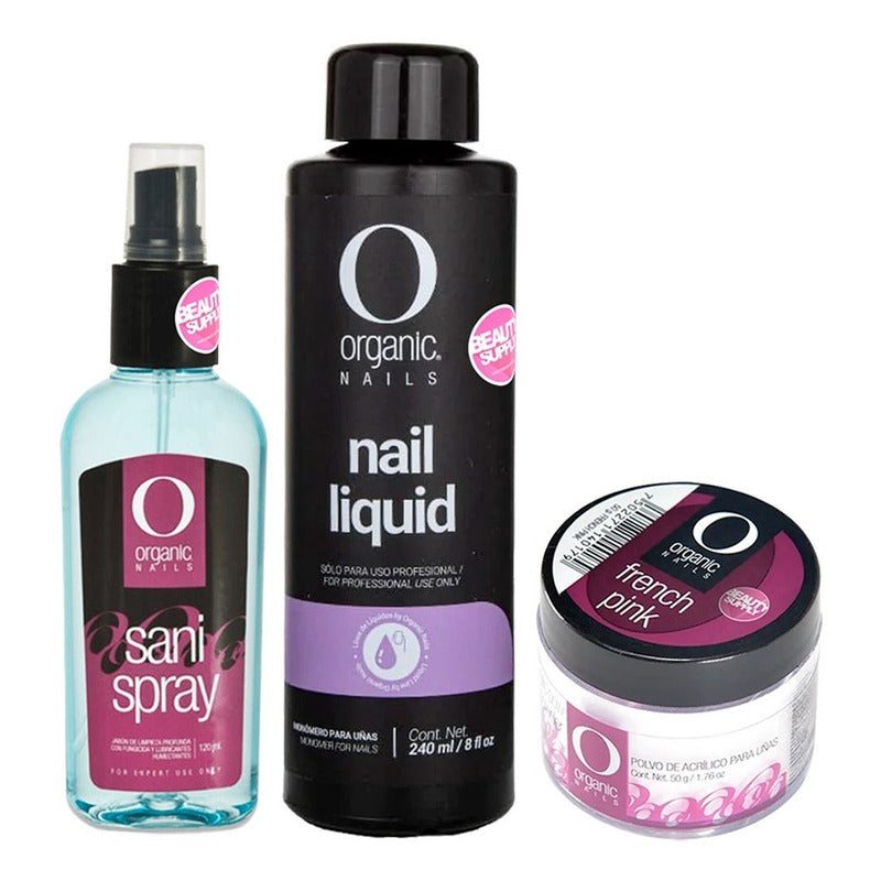 Kit Uñas Acrilico Organic, Monomero De 240ml Y Sani Spray