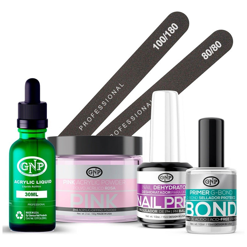 Kit De Uñas Acrílicas Gnp Polvo 60gr Limas, Nail Prep, Bond