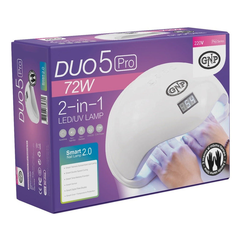 Lampara Para Uñas Gnp 72w Duo 5 Pro, Para Dos Manos Color Blanco