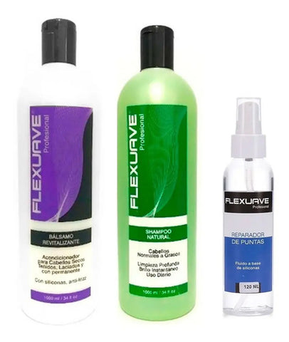 Shampoo Flexuave, Reparador Puntas Y Balsamo Revitalizante