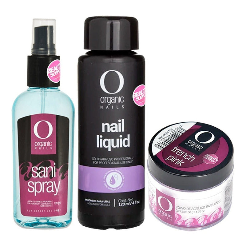 Kit Uñas Acrilico Organic, Monomero De 120ml Y Sani Spray