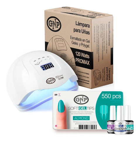Kit Soft Gel Gnp Con Lámpara + Adhesivo + Primer + Nail Prep Almond