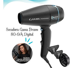 Secador Gama Bravo 80 2400w Iónico. Ultra Liviano 397grs Negro