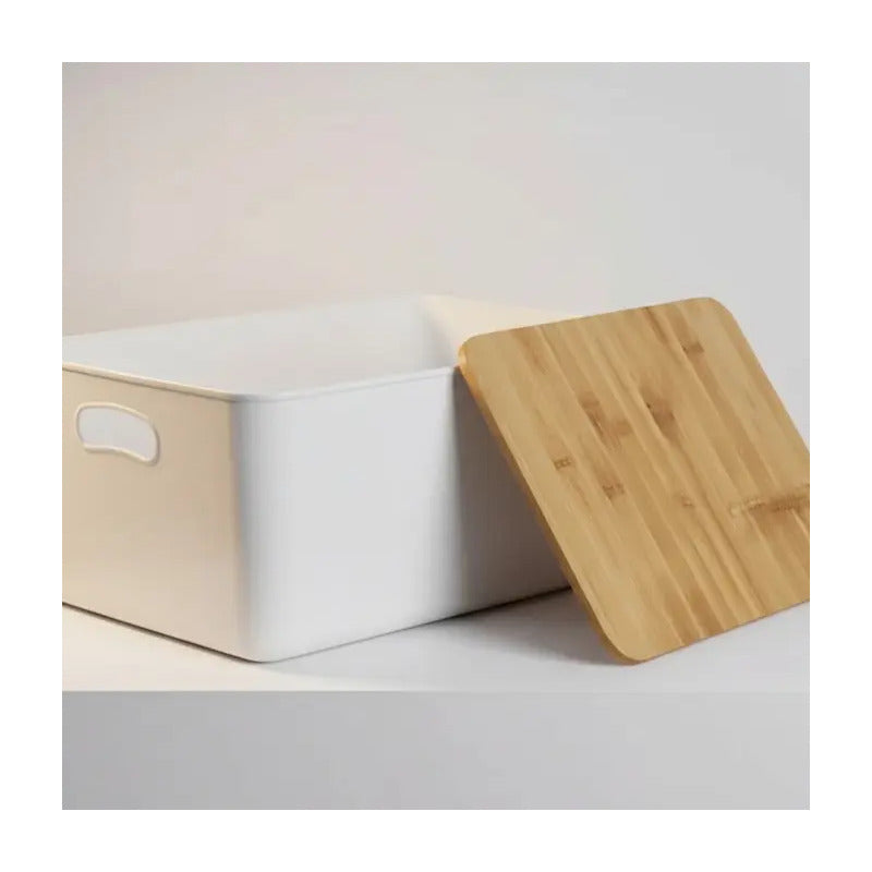 Caja Organizadora Premium, Tapa Bambú Home Supply 26x18x8cm - Blanco - Glam Bamboo