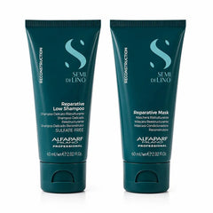 Kit Alfaparf Reparador Reconstructor Semi Di Lino Reconstruction Reparative Con Shampoo 60ml + Máscara 60ml. Ideal Para Cabello Dañado. Travel Size