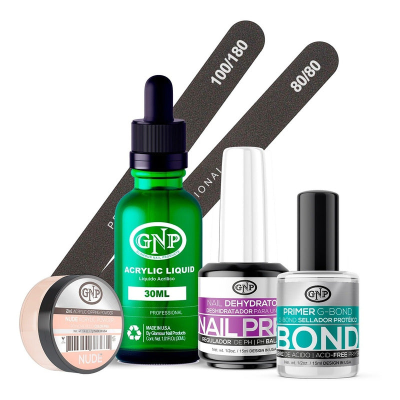 Kit De Uñas Acrílicas Gnp Polvo 7gr Limas, Nail Prep, Bond