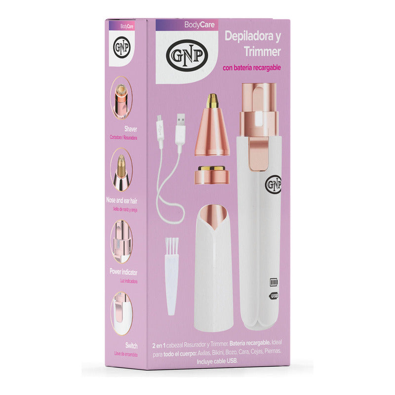 Depiladora Facial Gnp 2 En 1. Recargable Usb Con Luz Y Trimmer