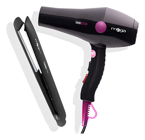 Combo Mega De Secador Turbo Action Y Plancha Turbo Pro