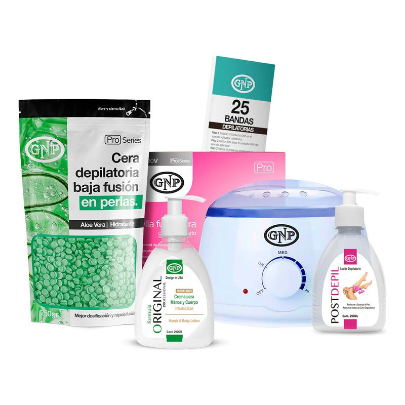 Kit Depilación Español Gnp Cera Perlas, Olla, Bandas Y Crema