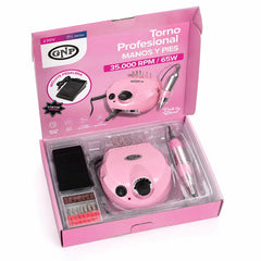 Torno Para Uñas Gnp 35.000 Rpm 65w Pink Ritual. Con Pedal Manos Y Pies Uso Profesional Original Con Transformador Interno Incluye 6 Puntas Soporte Y Bandas De Lija Rosa Claro