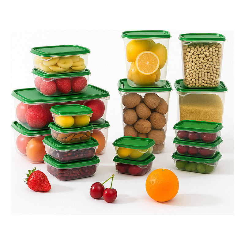 Frascos Herméticos X17 Con Tapa Verde. Apilables Para Cocina - Verde