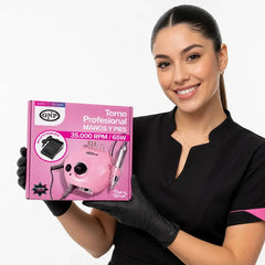 Torno Para Uñas Gnp 35.000 Rpm 65w Pink Ritual. Con Pedal Manos Y Pies Uso Profesional Original Con Transformador Interno Incluye 6 Puntas Soporte Y Bandas De Lija Rosa Claro