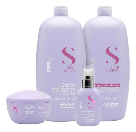 Pack Alfaparf Smooth Xl Shampoo 1000ml, Acondicionador 1000ml, Fluido Y Máscara 200ml Para Cabellos Rebeldes