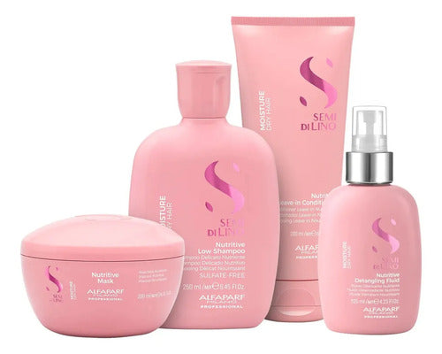Pack Completo Alfaparf Moisture Nutritive Shampoo 250ml, Acondicionador 200ml, Máscara 200ml Y Fluido 125ml Hidratación Y Nutrición