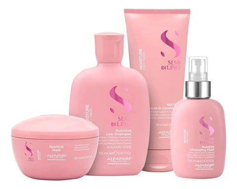 Pack Completo Alfaparf Moisture Nutritive Shampoo 250ml, Acondicionador 200ml, Máscara 200ml Y Fluido 125ml Hidratación Y Nutrición