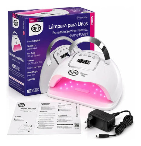Lámpara Led Uv Gnp 280w Profesional Para Uñas Con Sensor Automático, Pantalla Digital, 66 Leds, Temporizador, Para Esmalte Semipermanente, Gel Y Polygel Blanco