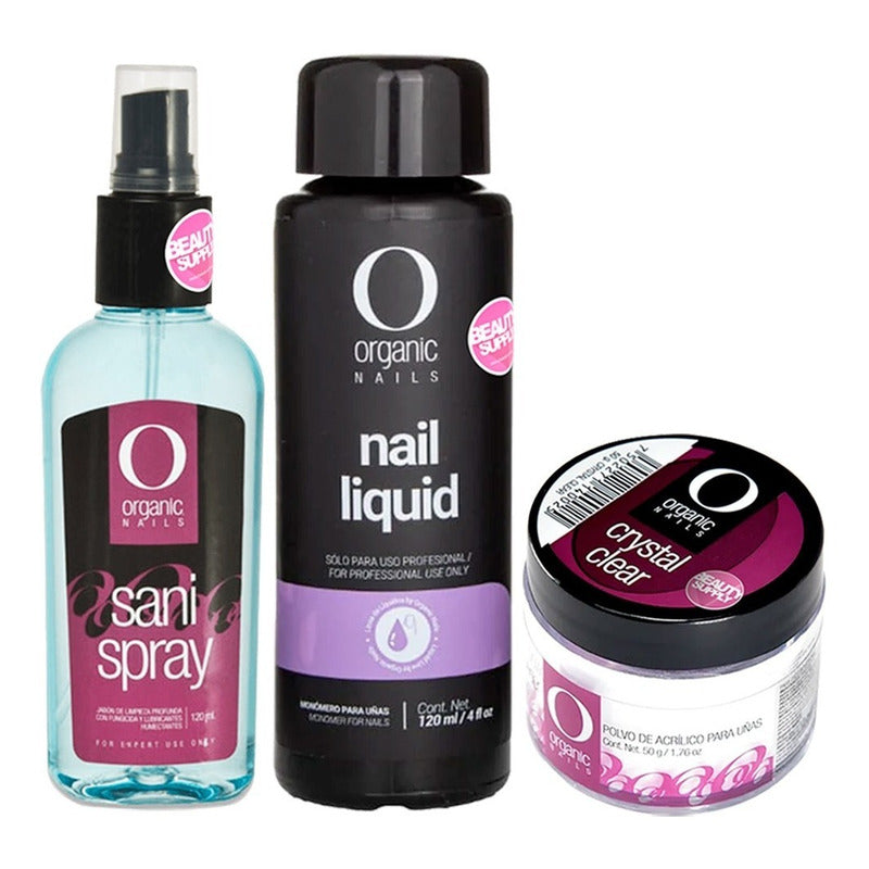 Kit Uñas Acrilico Organic, Monomero De 120ml Y Sani Spray