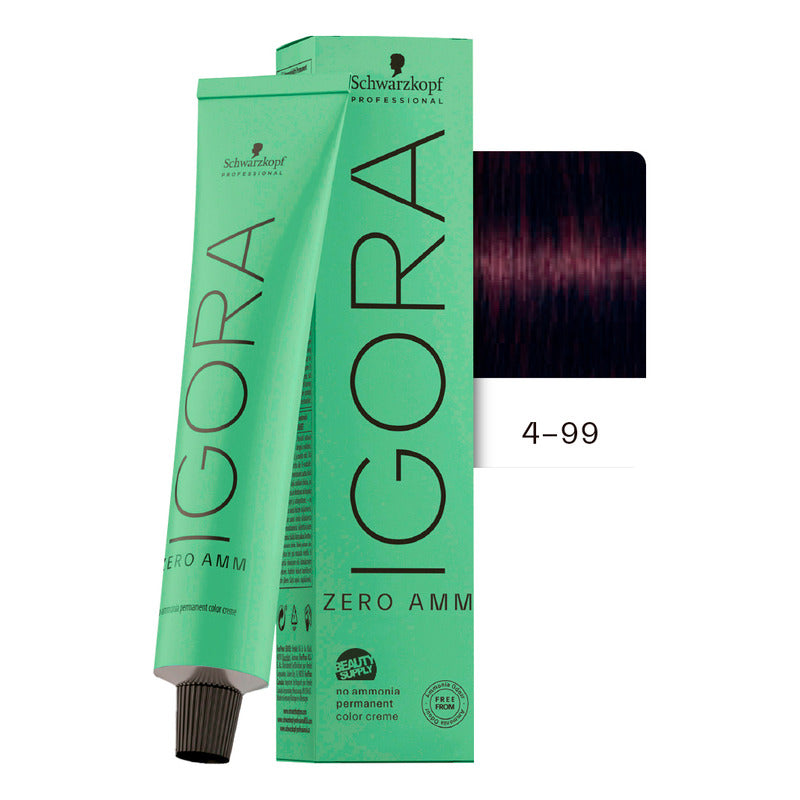 Tinta Igora Schwarzkopf Zero Amm 4-99, Sin Amoníaco