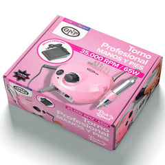 Torno Para Uñas Gnp 35.000 Rpm 65w Pink Ritual. Con Pedal Manos Y Pies Uso Profesional Original Con Transformador Interno Incluye 6 Puntas Soporte Y Bandas De Lija Rosa Claro