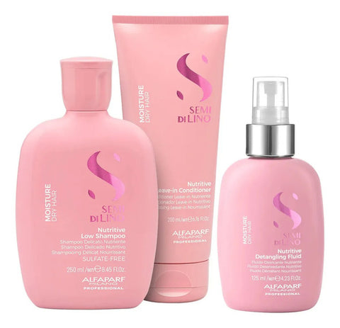Kit Alfaparf Moisture Nutritive Shampoo 250ml, Acondicionador 200ml Y Fluido 125ml Hidratación Y Nutrición