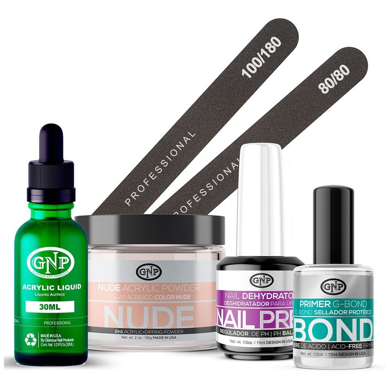 Kit De Uñas Acrílicas Gnp Polvo 60gr Limas, Nail Prep, Bond