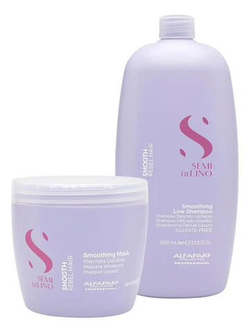Shampoo Alfaparf Semi Di Lino Smooth 1000ml + Máscara 500ml Cabello Suave Y Brillante