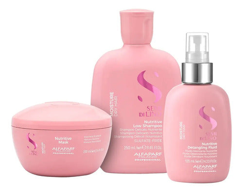 Trio Alfaparf Moisture Nutritive Shampoo 250ml, Máscara 200ml Y Fluido 125ml Hidratación Y Nutrición