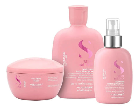 Trio Alfaparf Moisture Nutritive Shampoo 250ml, Máscara 200ml Y Fluido 125ml Hidratación Y Nutrición
