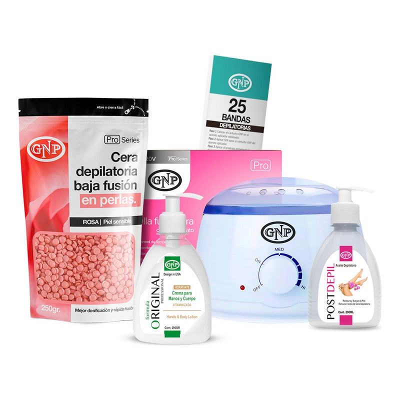 Kit Depilación Español Gnp Cera Perlas, Olla, Bandas Y Crema