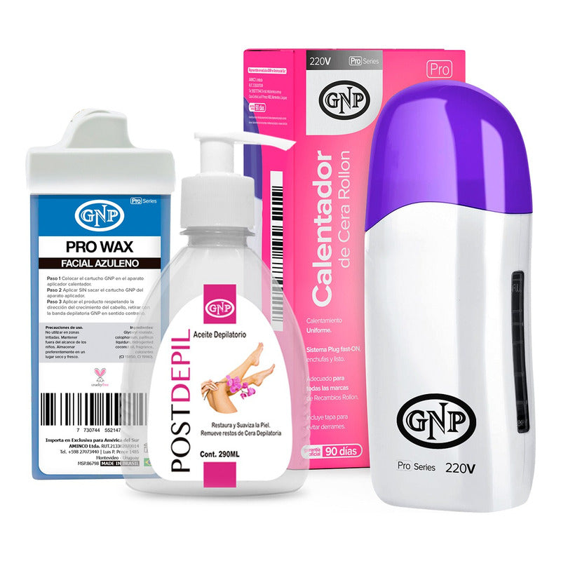 Kit Cera Depilatoria Gnp Calentador Cartucho Y Aceite 290ml