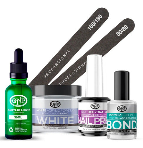 Kit De Uñas Acrílicas Gnp Polvo 30gr Limas, Nail Prep, Bond