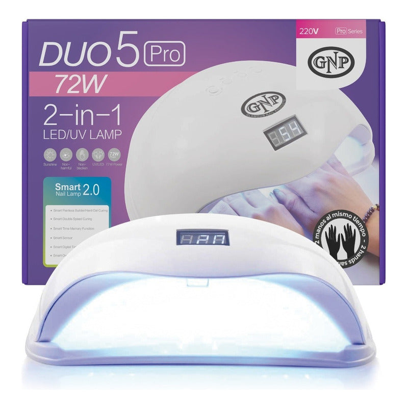 Lampara Para Uñas Gnp 72w Duo 5 Pro, Para Dos Manos Color Blanco