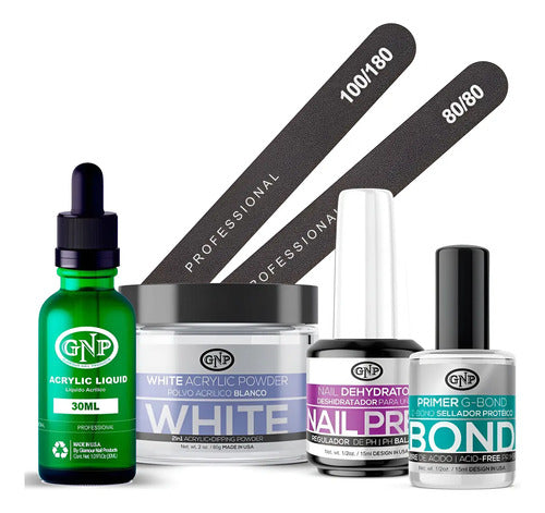 Kit De Uñas Acrílicas Gnp Polvo 60gr Limas, Nail Prep, Bond