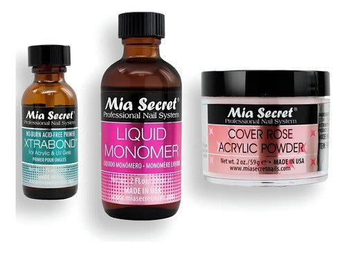 Mia Secret Liquido 59ml, Cover Uñas 59gr, Primer 30ml.