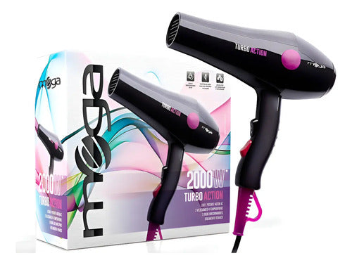 Secador De Pelo Profesional Mega Turbo Action 2000w Nice Negro