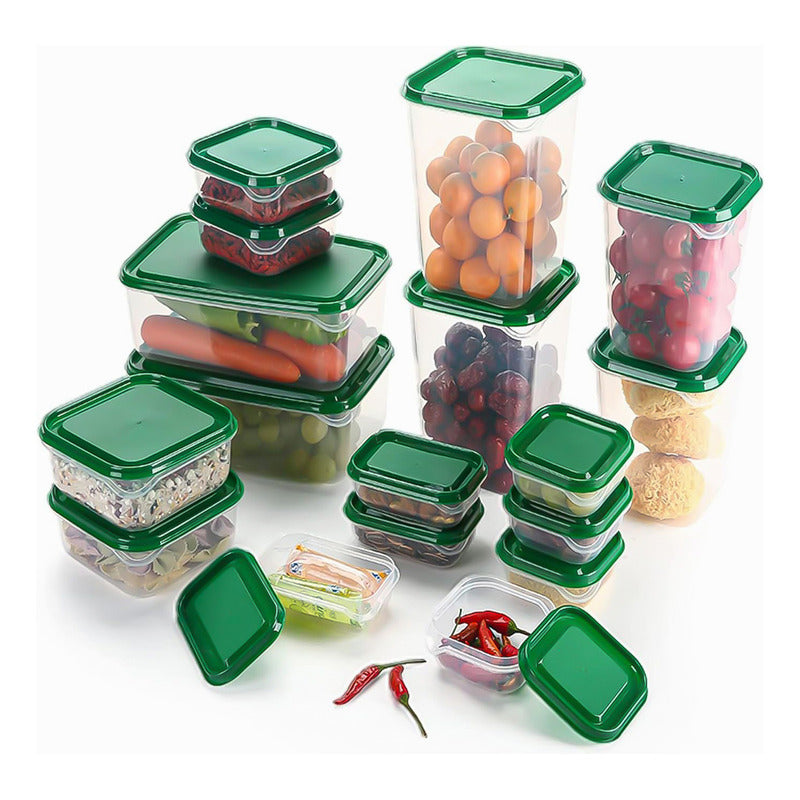 Set 17 Piezas De Contenedor De Alimentos Verde Transparente Transparente Y Verde