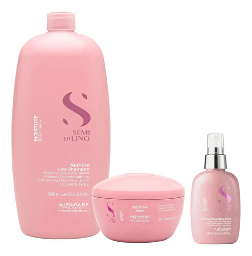Set Alfaparf Moisture Nutritive Shampoo 1000ml, Máscara 200ml Y Fluido 125ml Hidratación Y Nutrición