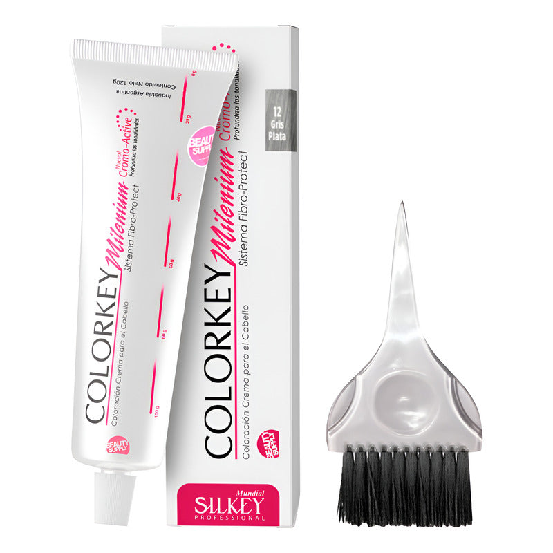 Kit Tinta Silkey Colorkey Milenium 120g + Pincel De Tinta 12 Gris Plata
