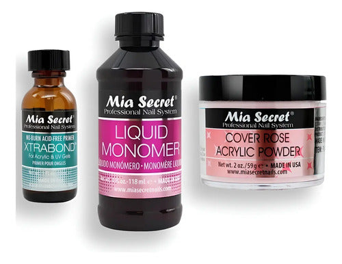 Mia Secret Liquido 118ml, Cover Uñas 59gr, Primer 30ml. Nice