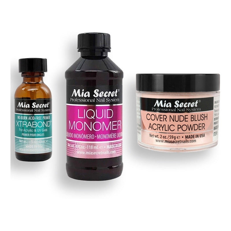 Mia Secret Liquido 118ml, Cover Uñas 59gr, Primer 30ml. Nice