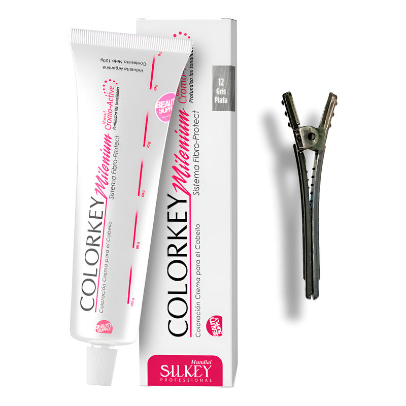 Tinta Silkey Colorkey Milenium 120g + Clip Pinza Plástica 12 Gris Plata