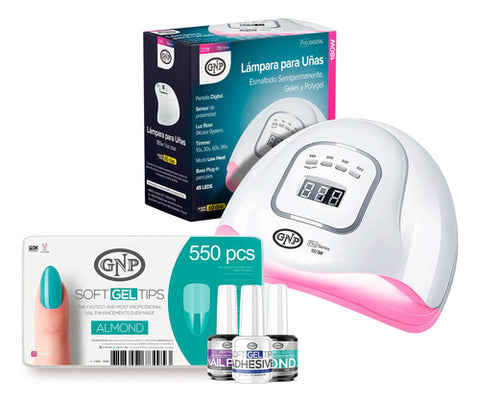 Soft Gel Tips Gnp + Lampara Led, Pegamento, Bond Y Nail Prep