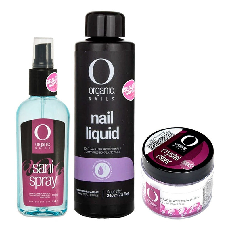 Kit Uñas Acrilico Organic, Monomero De 240ml Y Sani Spray