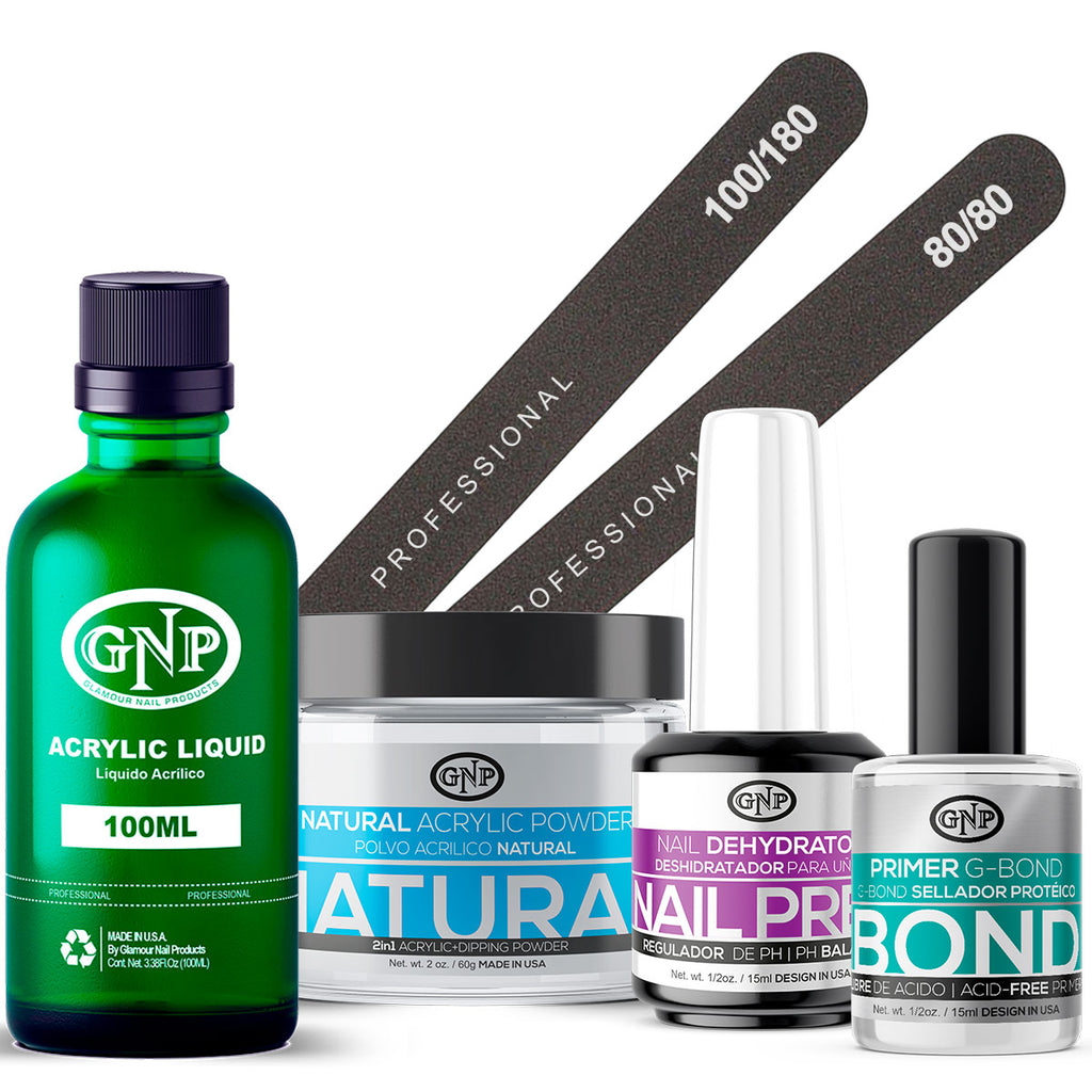 Kit Uñas Acrílicas Gnp con Polvo 60gr, Monomero 100ml, Primer 15ml, Nail Prep y limas en Beauty Supply